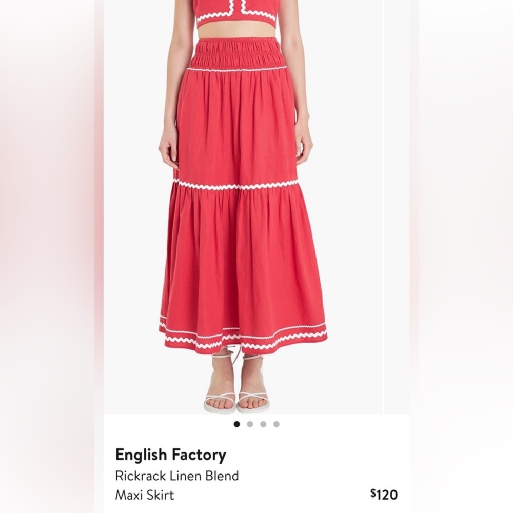 English Factory Red Maxi Skirt with White Rickrack Trim NWT